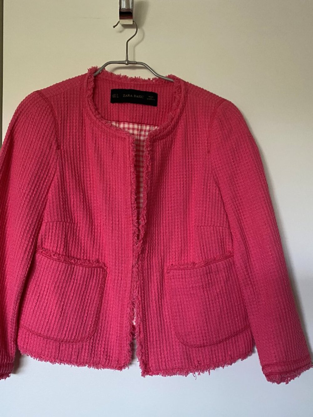 Veste courte ("Crop") doublée en coton avec franges et poches